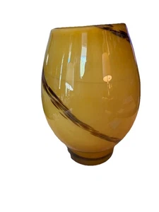 MCM Amber With Brown Swirl Striped Pattern Hand Blown Art Glass Vase - Picture 1 of 5