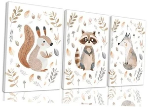 3Pcs Woodland Animals Nursery Wall Art WaterWild Animals 24L"×16W" canvas color - Picture 1 of 8