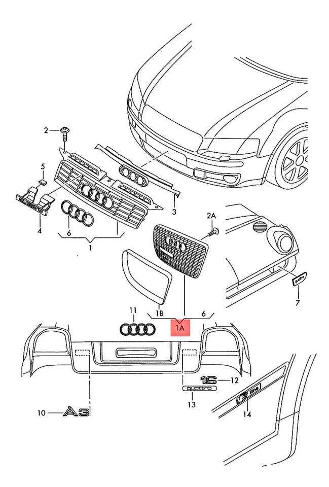 Original AUDI A3 S3 Sportback Lim. quattro. Rejilla radiador negra 8P4853651DVMZ Foto 1 de 1