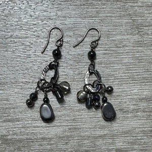 Silpada Sterling Silver "Hailstorm" Hammered Hematite Dangle Earrings - Picture 1 of 4