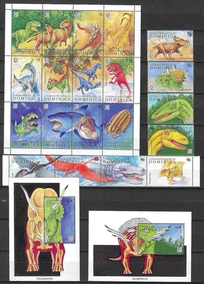 Dominica 1995 Wildlife Prehistoric Fauna Dinosaur compl set, MS + 2 SS MNH - Image 1 of 1