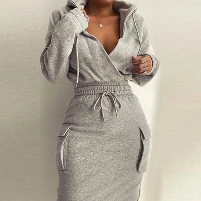 Dress Ladies Hooded Long Sleeve Casual Mini Dresses Womens Slim Fit Sweatshirt - Image 1 of 4