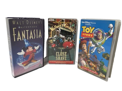 3 Classic Children’s Films VHS Close Shave Fantasia Toy Story - Image 1 of 4