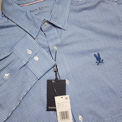 Camisa Psycho Bunny Para Hombres Manga Larga Azul LL (16/16.5-34/35) Nueva $128 Geométrica  Foto 1 de 4