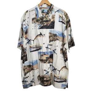 AFTCO Bluewater Fish Marlin Button Front Shirt Blue Men's XL Resortwear Travel - Picture 1 of 7