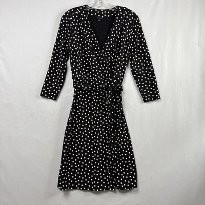 Ann Taylor Wrap Dress Womens size 4 Stretch Polka dot Black Ivory Career - Image 1 of 4