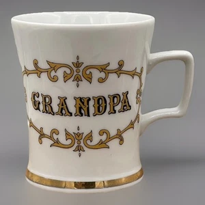 vtg Japan porcelain White Gold trim GRANDPA Coffee Mug 10oz Cup knobler - Picture 1 of 13