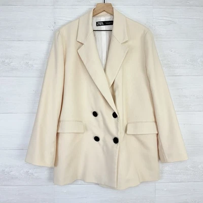 Zara Womens Oversized Double Breasted Blazer Size Large Ecru Academia Preppy - Image 1 of 4