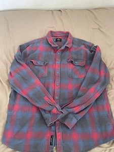 Rip Curl Men's Shirt XXL Long Sleeve Heavy Flannel Plaid Classic Cotton Red Blue - Picture 1 of 12