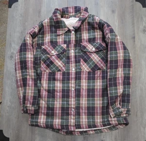 Kori Pink & Green Sherpa Lined Flannel Shirt Women Medium - Picture 1 of 4