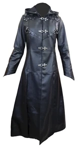 Gabardina Steampunk de cuero real negro de primera calidad para mujer con ganchos para peces - Imagen 1 de 4
