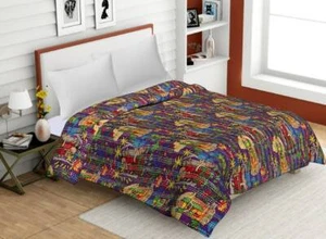 Handmade Indian Cotton art beautiful Kantha Quilt Reversible Bedspread Blanket - Picture 1 of 3