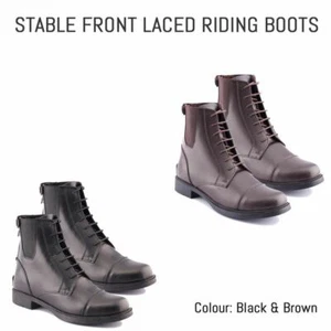 Schnürleder mit Reißverschluss Erwachsene Reitstiefel stabil Hof schwarz braun UK Größe - Bild 1 von 11