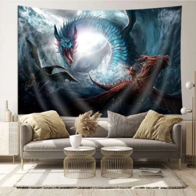 Tapiz Extra Grande Colgante de Pared Medieval Nórdico Gótico Monstruo Dragón Decoración Foto 1 de 4