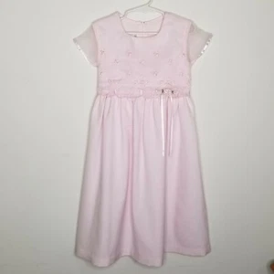 Bonnie Jean Girls Size 6 Dress Pink Sheer Embroidered Overlay S/S Easter Nice - Picture 1 of 12