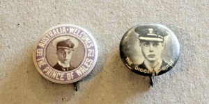 2 SMALL TIN PINS PRINCE OF WALES SOUVENIR VISIT AUSTRALIA 1920 “DIGGER PRINCE” - Picture 1 of 2