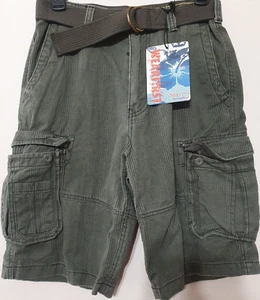 Wearfirst Belted Cargo Shorts Boys Size 14 Green Strong Cotton Pockets Outdoor - Picture 1 of 9