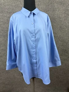 Coldwater Creek Womens Shirt 18 French Blue Button Up 3/4 Sleeve Career Office - Picture 1 of 15