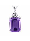 Emerald Cut Amethyst Pendant Necklace Set in 14K White Gold With 18" Chain LP465