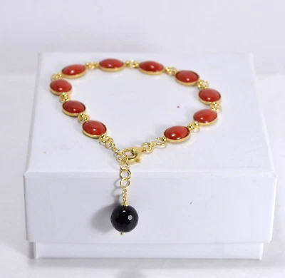 BRACCIALE  ARGENTO 925 DORATO CON CORALLO ROSSO 8 x 10 mm REGOLABILE   AGRP 0143 - Immagine 1 di 3