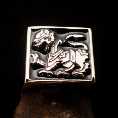 SINHALESE LION RING, SQUARE SHAPE RING, MENS BIKER RING, CEYLON RING BLACK SZ 10 - Image 1 of 4