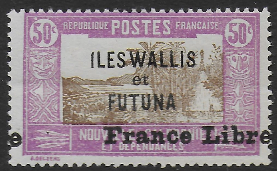 Iles Wallis Et Futuna stamps 1941 YV 106 Shifted Ovpt MLH VF / France Libre - Image 1 of 1