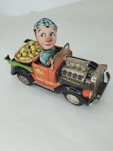 Vintage 9.5" John's Farm Truck Tin Litho Japan Battery Toy For Restore RARE