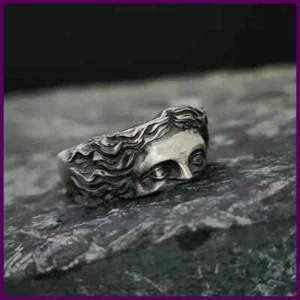 Anillos Para Hombre Creativo Venus Máscara Anillo, Retro Tailandés Plata Relieve Con Ajustable - Imagen 1 de 23