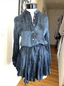 Seltener marineblau gefärbter Krawatte Kordelzug Taille Rüsche Rock Kleid klein - Bild 1 von 12