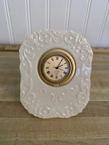 Preowned "Lenox" Small Clock Porcelain Quartz Japan..White 4" x 3" New Battery - Picture 1 of 6