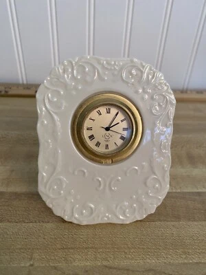 Preowned "Lenox" Small Clock Porcelain  Quartz Japan..White 4" x 3"  New Battery - Image 1 of 4