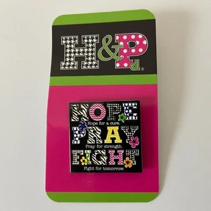 Hope Pray Fight Breast Cancer Awareness Lapel Pin - Square - Colorful Pattern - Picture 1 of 6