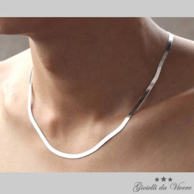 girocollo brillante Collana Bellissima Argento bianchi uomo unisex donna fh - Immagine 1 di 4
