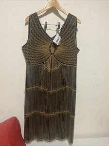 Unique Vintage 1920's Style Flapper Dress Womens Black Gold Sequined Beaded 3XL - Picture 1 of 15