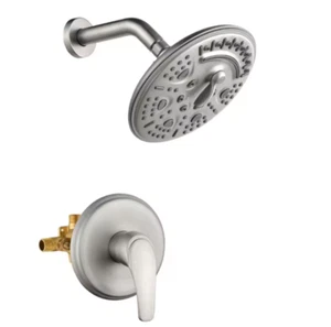 Fapully 6-Spray 8 in. Wall Mount Shower Head w/Pressure Balance - Brushed Nickel - Picture 1 of 4