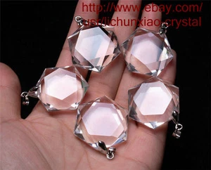 10ea Hexagon Pendant - Natural Clear Quartz Crystal 3D Hexagon / Star of David - Picture 1 of 10