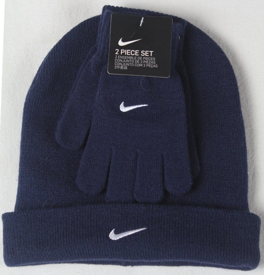Nike Kids Swoosh Beanie Hat & Gloves 2PC Set Navy Blue Size 8/20 NWT - Image 1 of 1