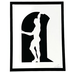 Figural Male Nude Silhouette Cut Paper on Mat Board Signed John Tuska 9.5" x 12"