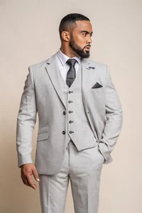 Cavani Tuta Uomo Slim Fit Tweed Giacca Gilet Pantaloni Grigio Saldi Clerance - Foto 1 di 16