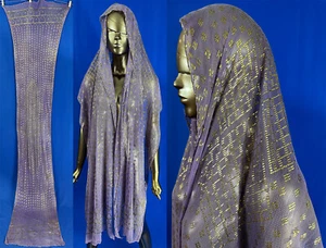 Vintage Art Deco Egyptian Assuit Lilac Purple Net Silver Diamond Shawl Scarf - Picture 1 of 4