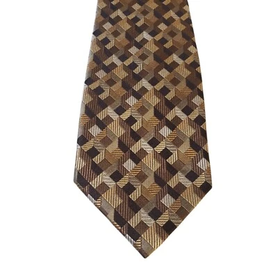 Corbata de cuello Geoffrey Beene para hombre de lujo marrón tostado geométrica negocios informal oficina Foto 1 de 4