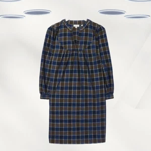 Ex Fat Face Women's Long Sleeve Check Smock Dress in Blue - Picture 1 of 4
