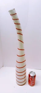 Vintage Murano Style Red & White Stripe Art Glass Stretched Bottle Vase 25" Tall - Picture 1 of 10