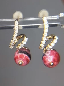 Dragon Veins Agate 14K Gold Plated Zirconia Stud Earrings - Picture 1 of 6