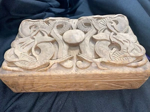 Awesome HAND CARVED Wood Box SNAKE SERPENT highly carved Jewelry MYTHICAL - Picture 1 of 12