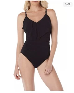 Magicsuit by Miraclesuit Isabel Ruffle 1PC Black Slimming Swimsuit 10 NWT $174 - Picture 1 of 3