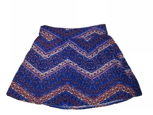 Forever 21 Womens Skirt A Line Full Flowers Blue Purple Geo Lines Juniors Size M - Picture 1 of 8