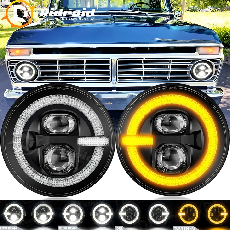7Inch Round Led Headlight Hi/Lo Beam For Ford F-100 F-250 F-350 Pickup 1953-1977 Foto 1 de 4