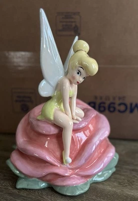 Sininho em uma rosa vintage parques da Disney **Garrafa de biscoito rosa cerâmica APOSENTADO** - Imagem 1 de 4