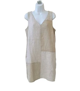 Gebrauchtes GARNET HILL M beige neutral Hillside Leinen Patchwork Kleid Damen - Bild 1 von 15